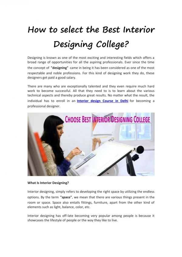 How to select the Best Interior Designing College?