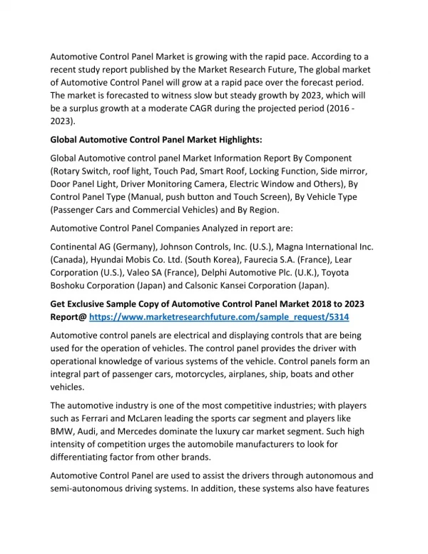 automotive control panel market is growing with