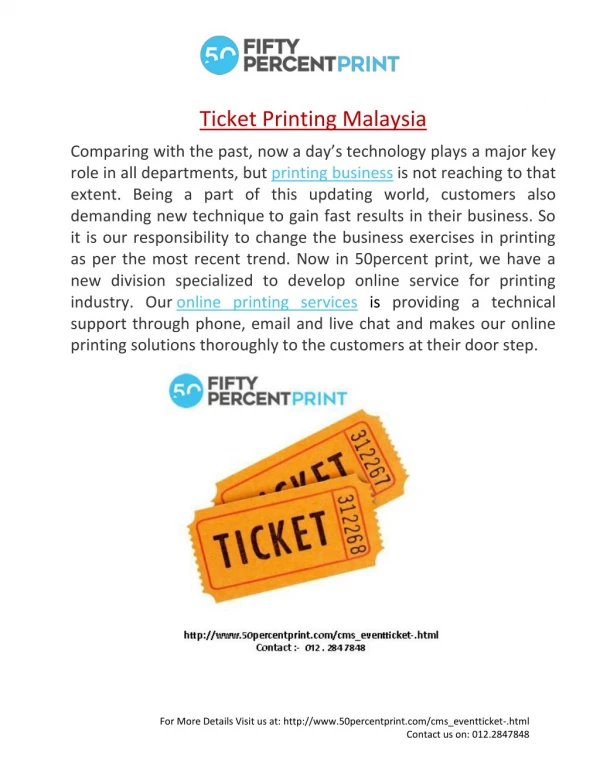 Ticket Printing malaysia |Event Ticket Printing|50Percent Print