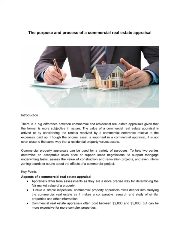 The purpose and process of a commercial real estate appraisal