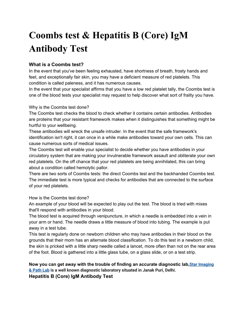 coombs test hepatitis b core igm antibody test