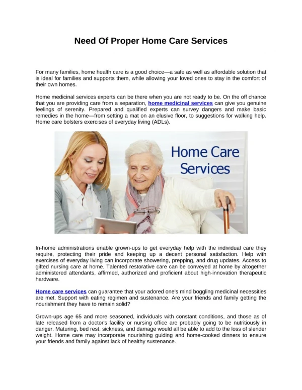 Need Of Proper Home Care Services