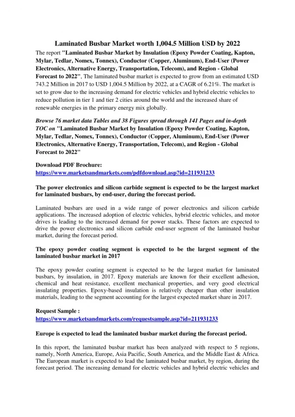 Laminated Busbar Market worth 1,004.5 Million USD by 2022