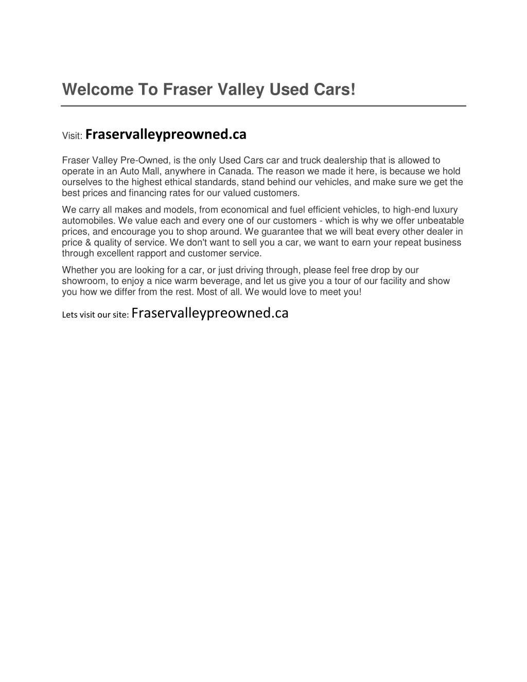 welcome to fraser valley used cars