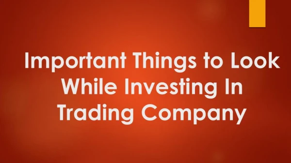 What are the various things to Look While Investing In Trading Company