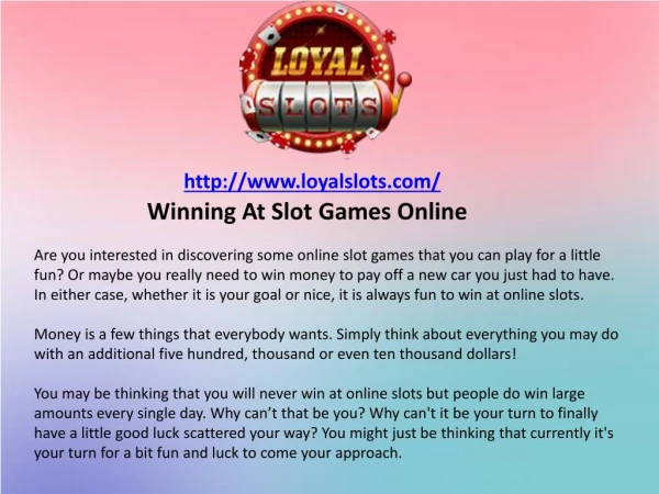 Winning At Slot Games Online