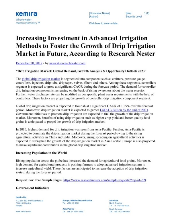 Increasing Investment in Advanced Irrigation Methods to Foster the Growth of Drip Irrigation Market in Future, According