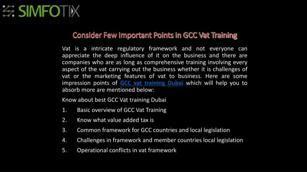 Consider Few Important Points in GCC Vat Training