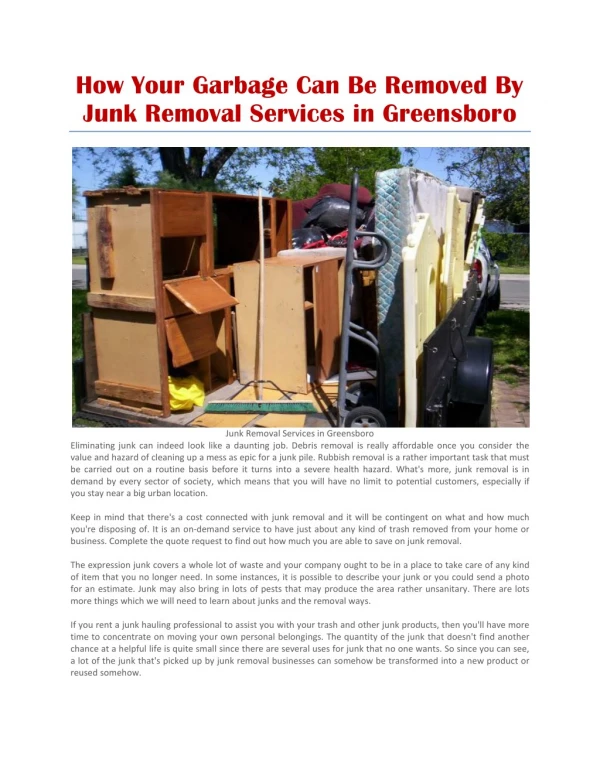 Junk Removal Services in Greensboro