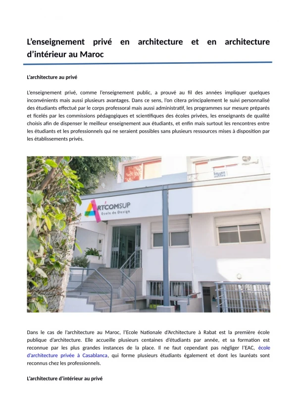 l enseignement priv en architecture