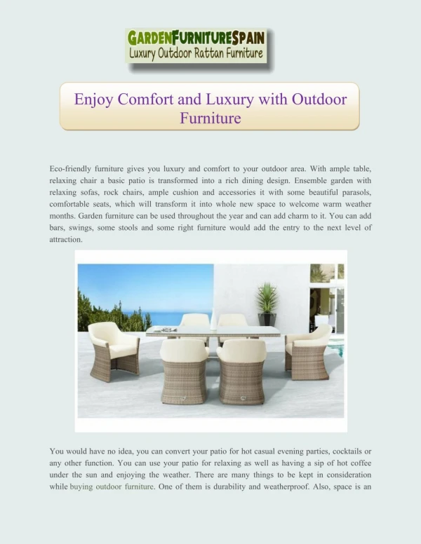 Enjoy Comfort and Luxury with Outdoor Furniture