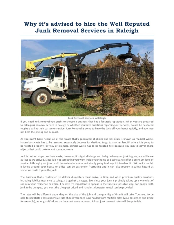 Junk Removal Services in Raleigh