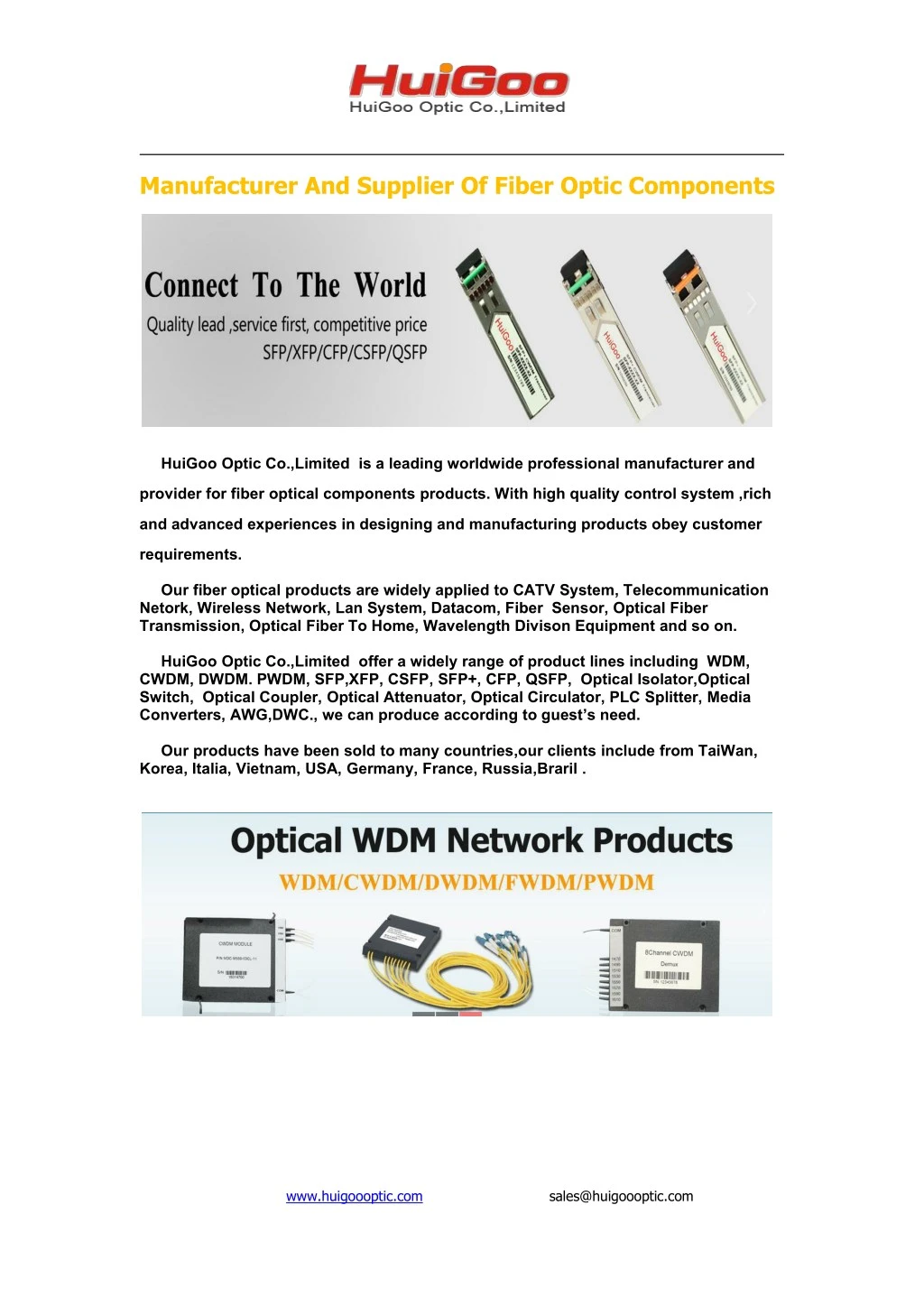 manufacturer and supplier of fiber optic
