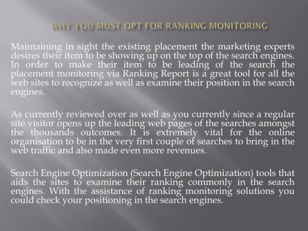 Why You Must Opt For Ranking Monitoring