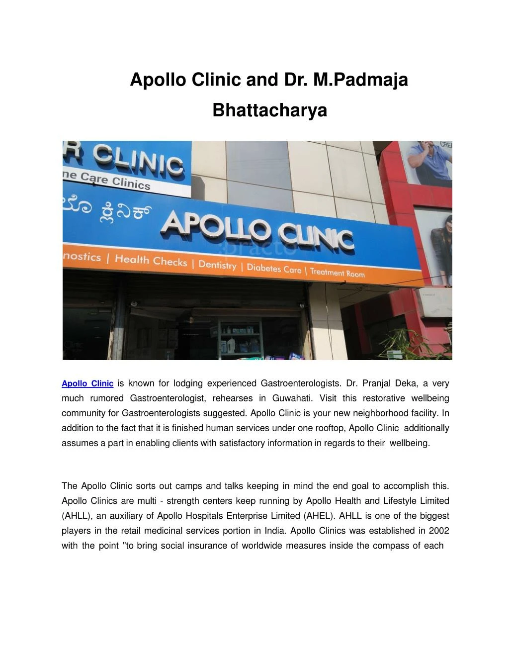 apollo clinic and dr m padmaja bhattacharya