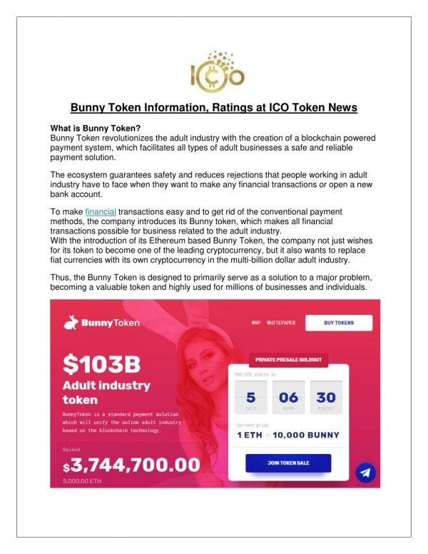 Bunny Token Information, Ratings at ICO Token News