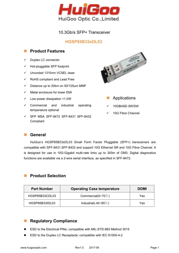 10G SFP LR 1310NM 20KM Dual fiber optics transceivers