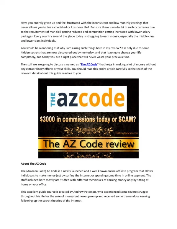 Does Andrew Peterson's The Az Code Really Work? Is The Az Code worth your Time and Money?