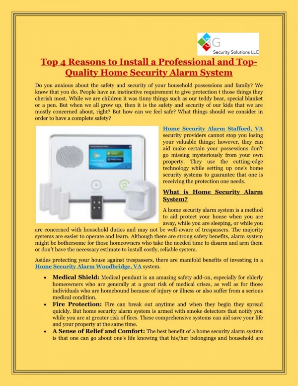 Top 4 Reasons To Install A Professional And Top-Quality Home Security Alarm System - 3G Security Solutions