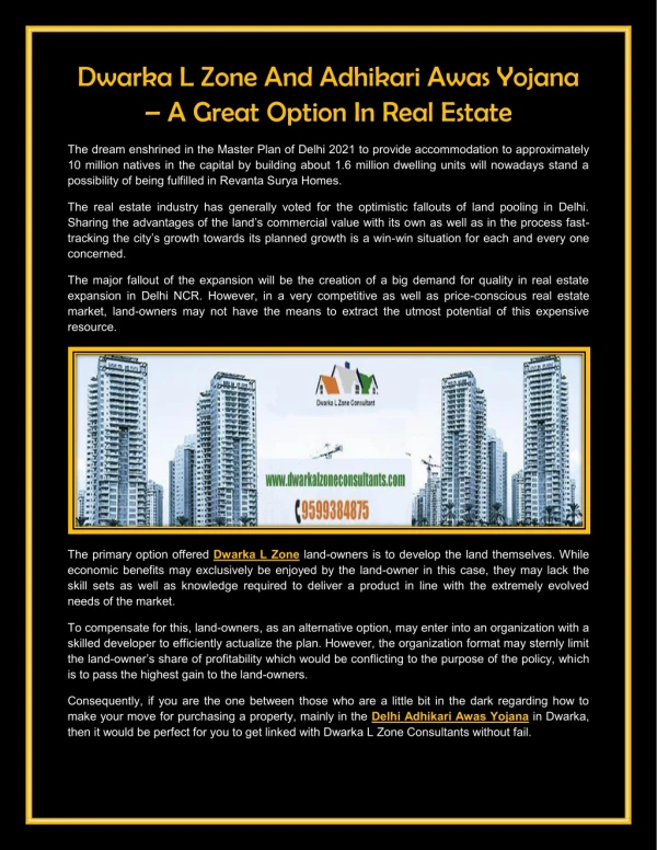 Dwarka L Zone And Adhikari Awas Yojana – A Great Option In Real Estate