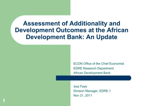 Assessment of Additionality and Development Outcomes at the African Development Bank: An Update