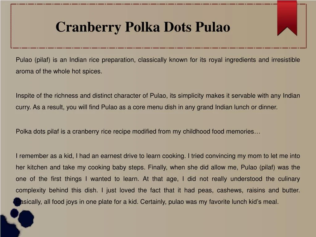 cranberry polka dots pulao