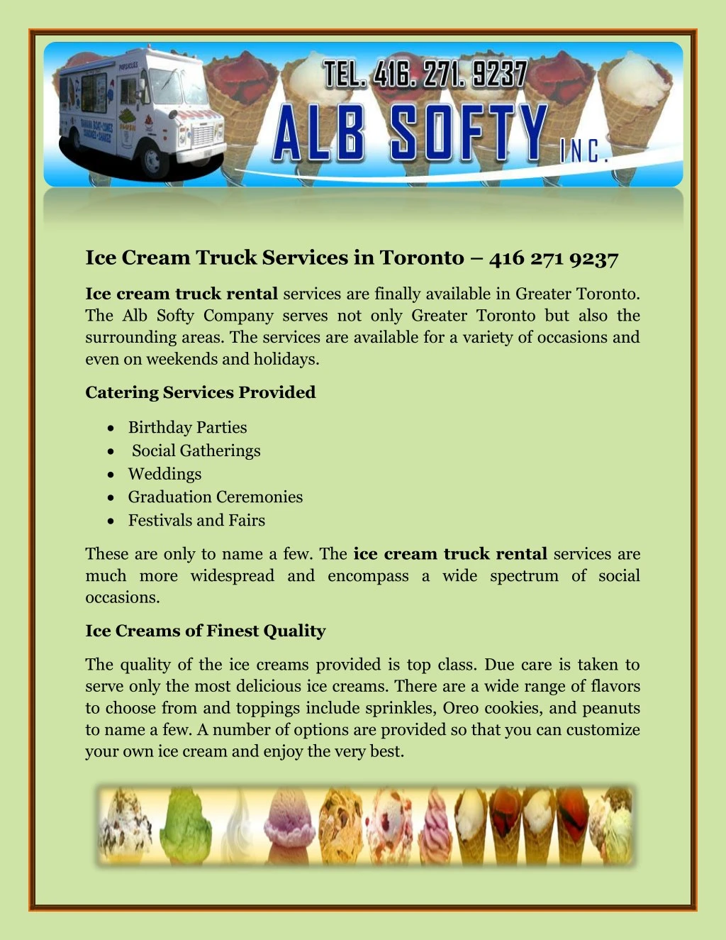 ice cream truck services in toronto 416 271 9237