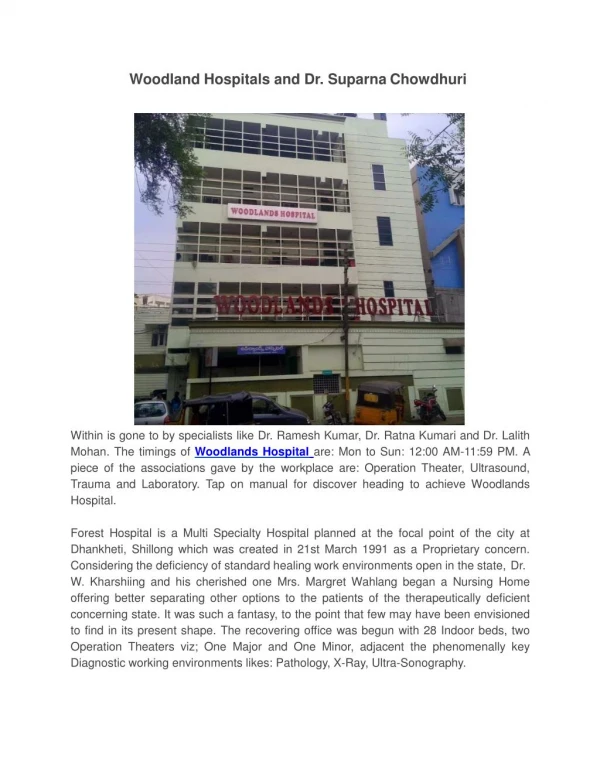 Woodland Hospitals and Dr. Suparna Chowdhuri