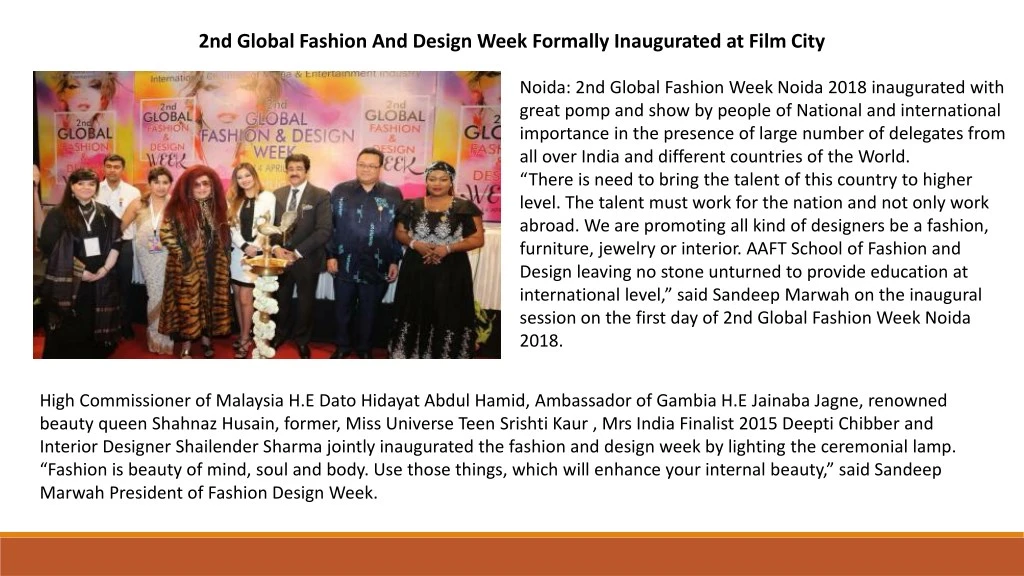 2nd global fashion and design week formally