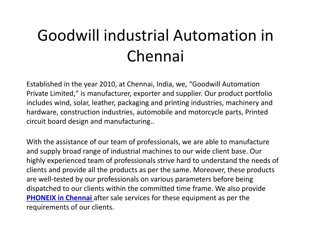 goodwill industrial automation in chennai