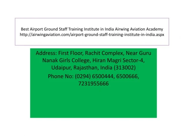 Best Airport Ground Staff Training Institute in India Airwing Aviation Academy