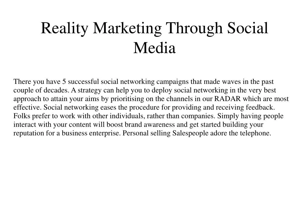 reality marketing through social media