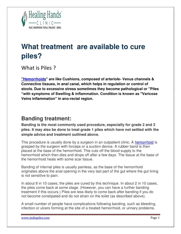 What treatment are available to cure piles?