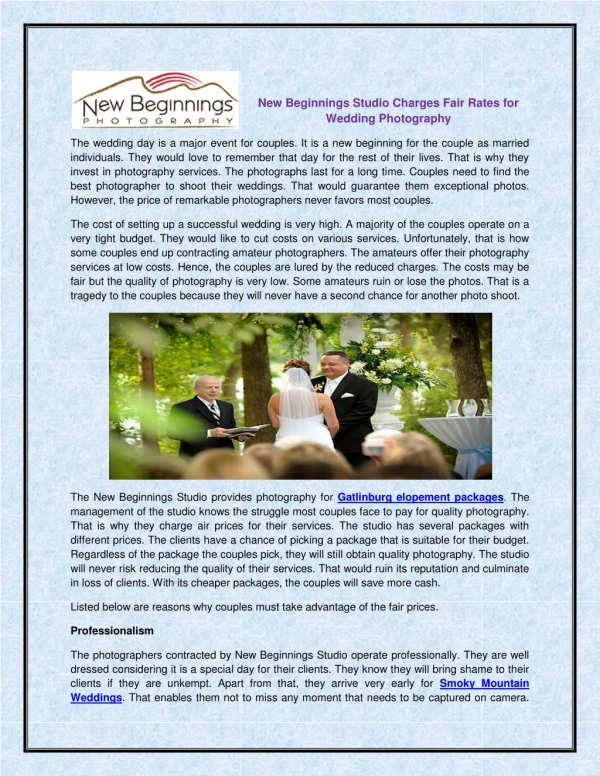 New Beginnings Studio Charges Fair Rates for Wedding Photography