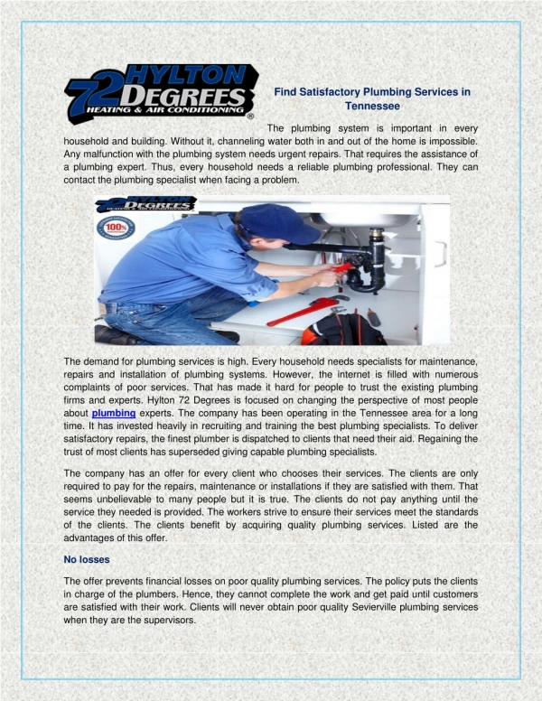 Find Satisfactory Plumbing Services in Tennessee