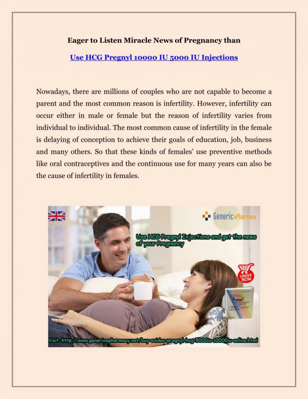 Buy HCG Pregnyl Injections Online to get off Infertility Disorder
