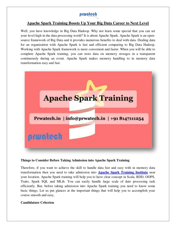 Apache Spark Training Boosts Up Your Big Data Career to Next Level