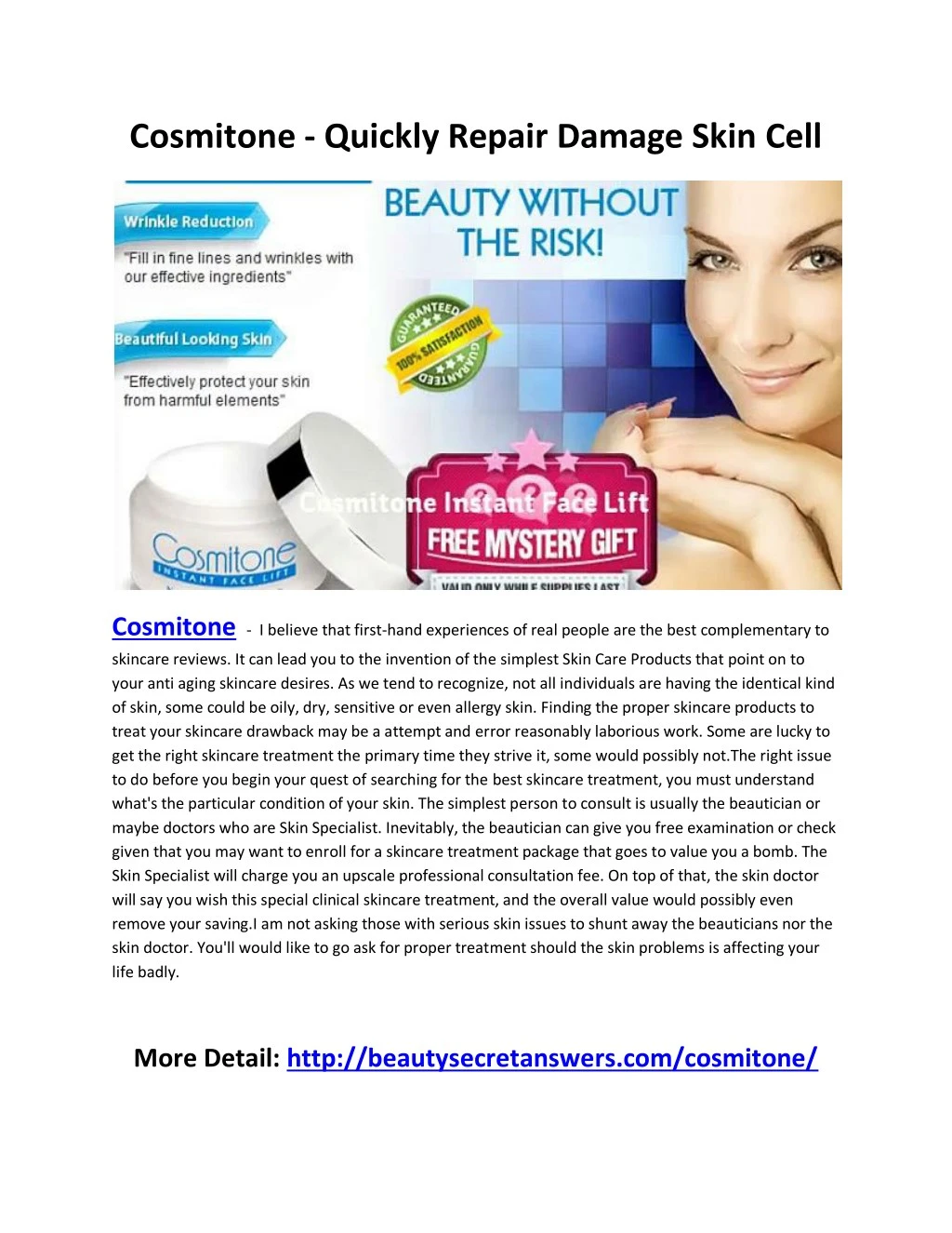 cosmitone quickly repair damage skin cell