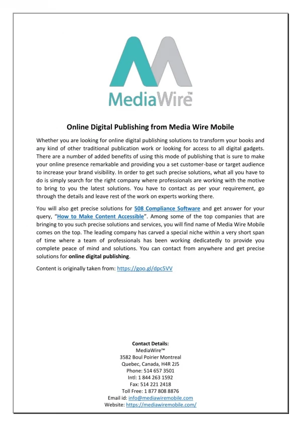 Online Digital Publishing from Media Wire Mobile
