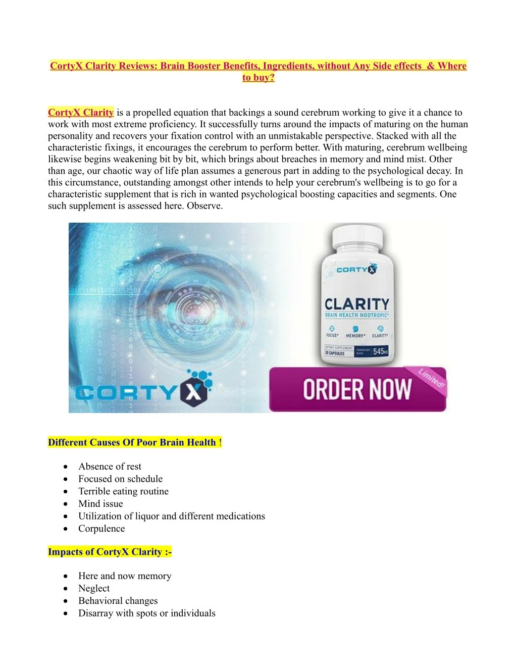cortyx clarity reviews brain booster benefits