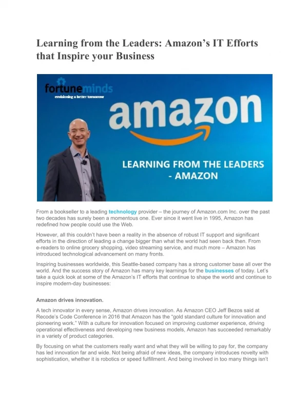 Learning from the Leaders: Amazonâ€™s IT Efforts that Inspire your Business