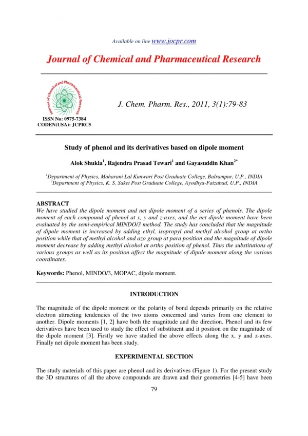 Study of phenol and its derivatives based on dipole moment