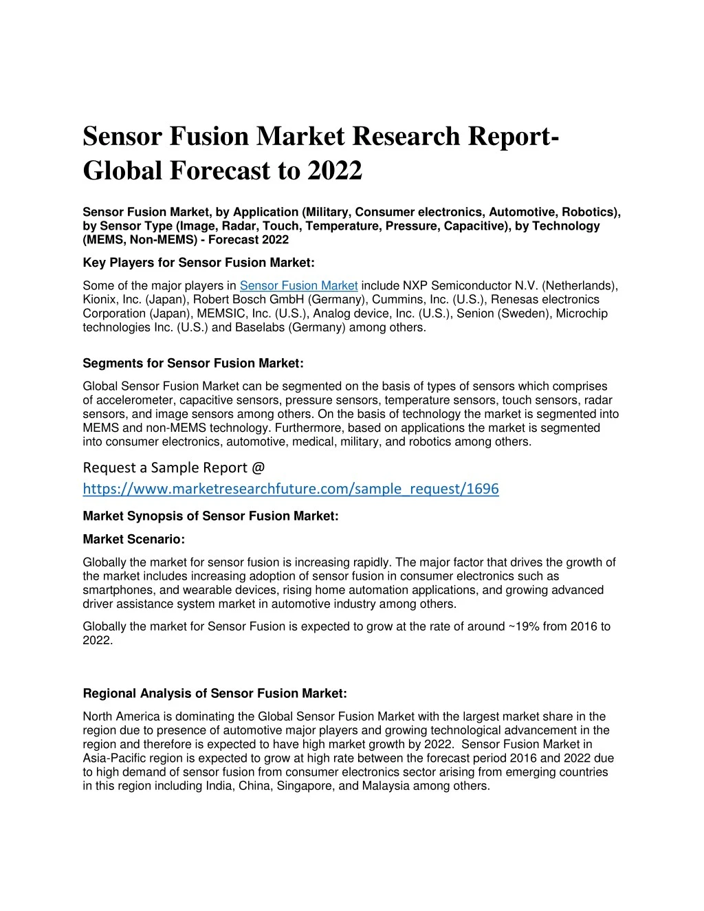 sensor fusion market research report global
