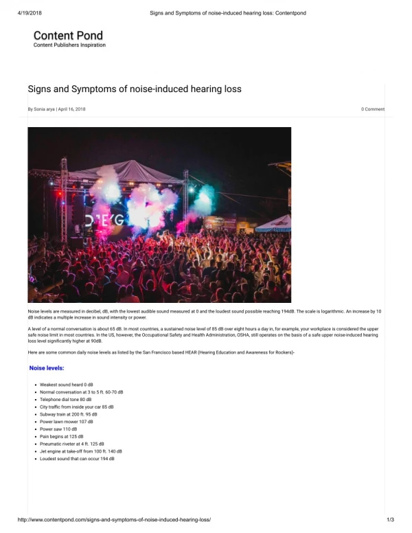 Signs and Symptoms of noise-induced hearing loss