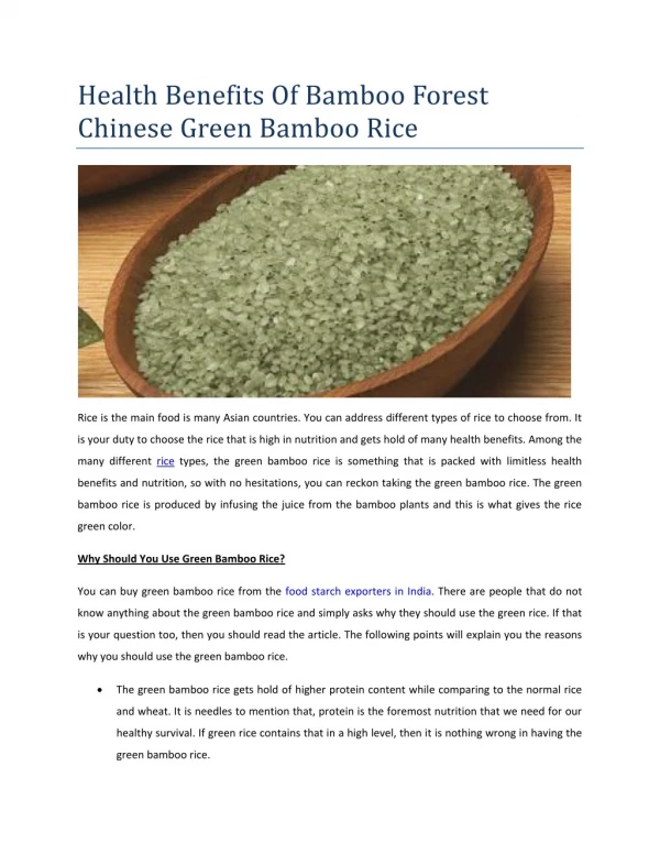 Health Benefits Of Bamboo Forest Chinese Green Bamboo Rice