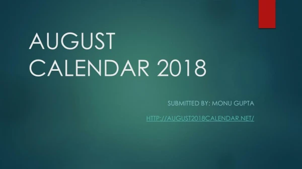 AUGUST CALENDAR 2018