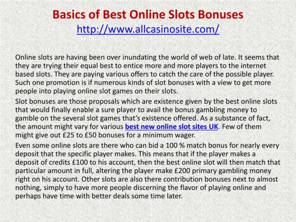 Basics of Best Online Slots Bonuses