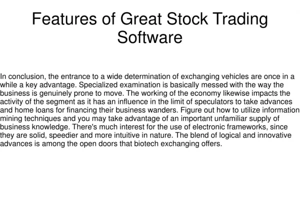 Features of Great Stock Trading Software