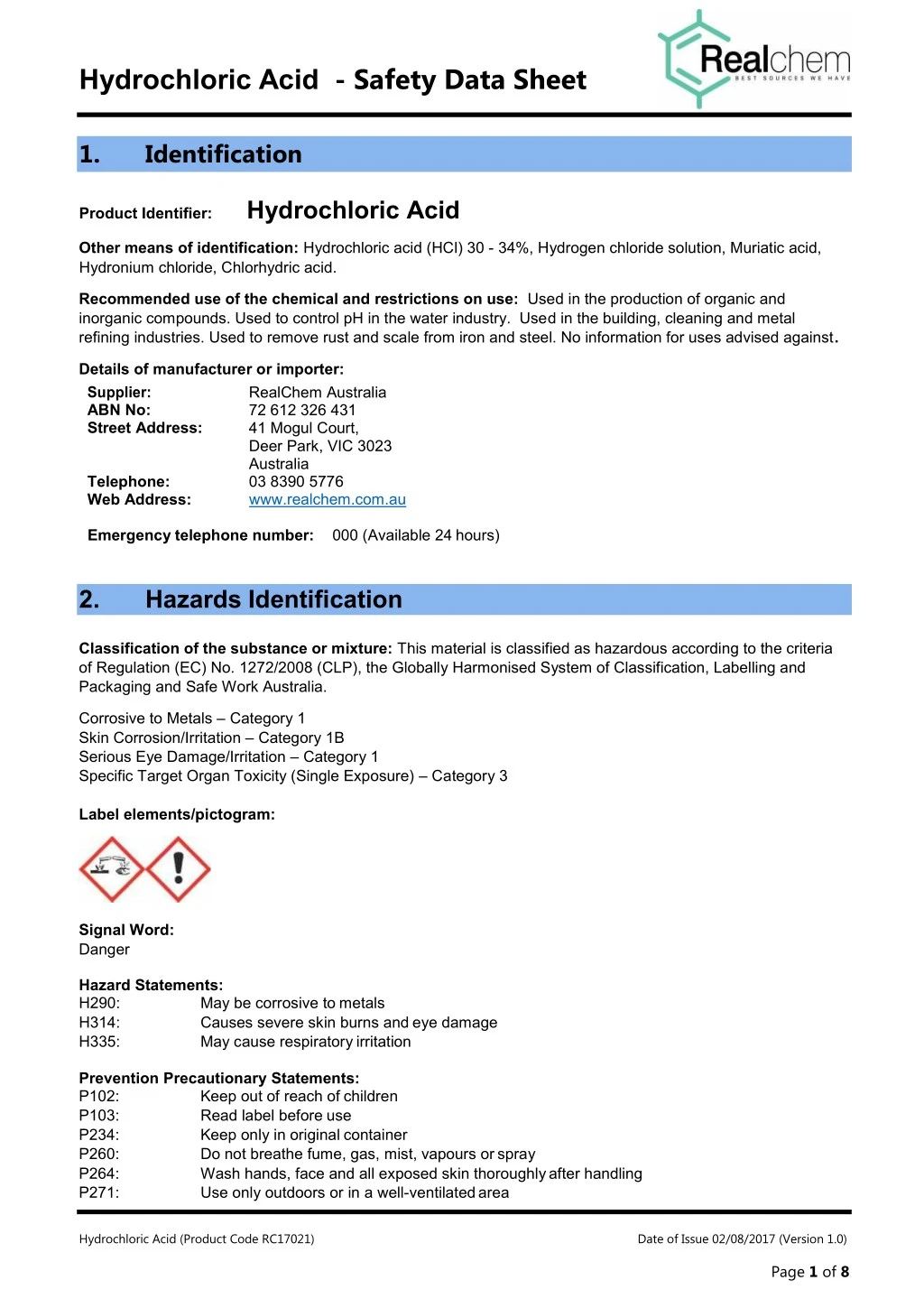 hydrochloric acid safety data sheet