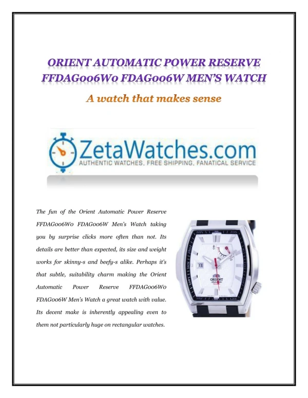 ORIENT AUTOMATIC POWER RESERVE FFDAG006W0 FDAG006W MEN’S WATCH